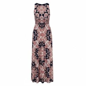 London Style Collection Womens Navy Pink Paisley Medallion Maxi Dress‎ Size 8